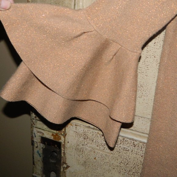 Anthropologie Claudette Ruffled Sweater Dress Tan Gold Metallic Size XS BB-25 - Picture 3 of 6